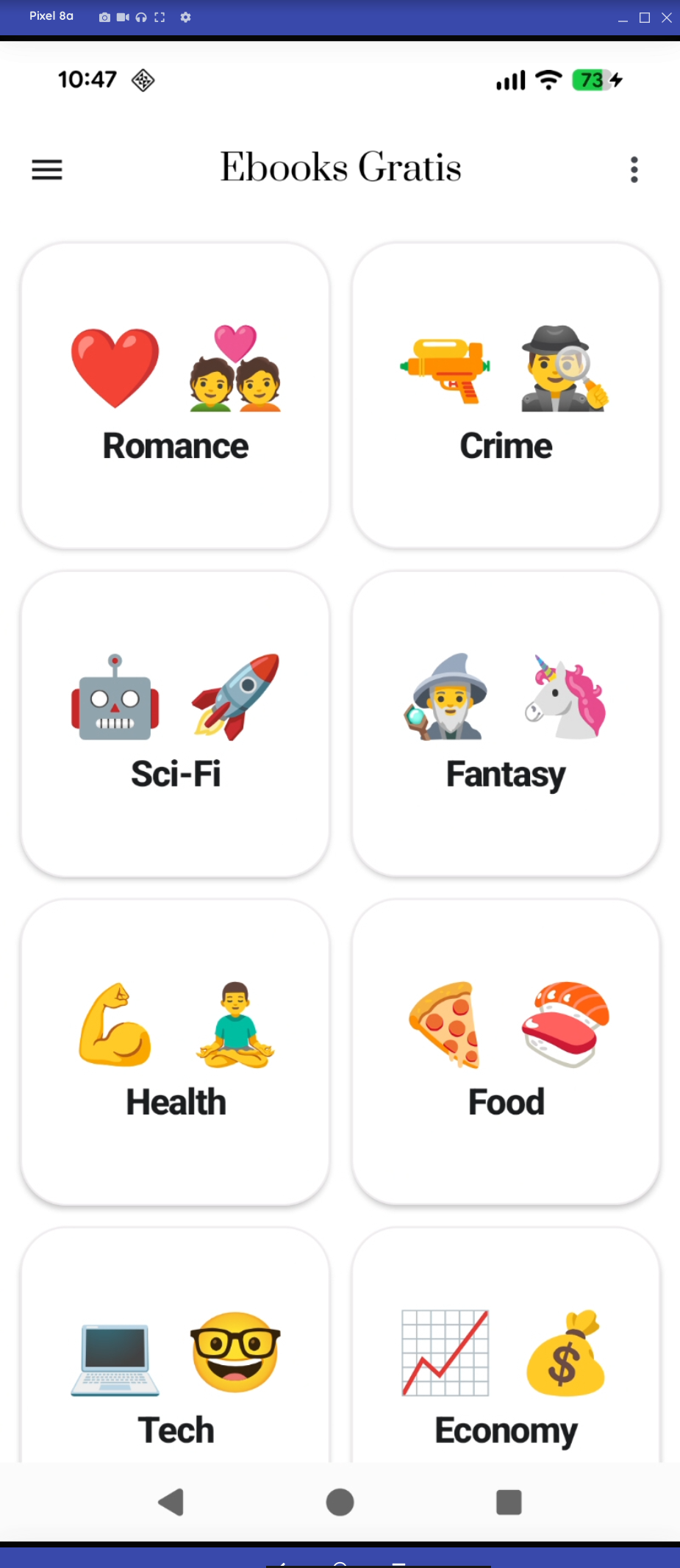Categories screen for browsing genres