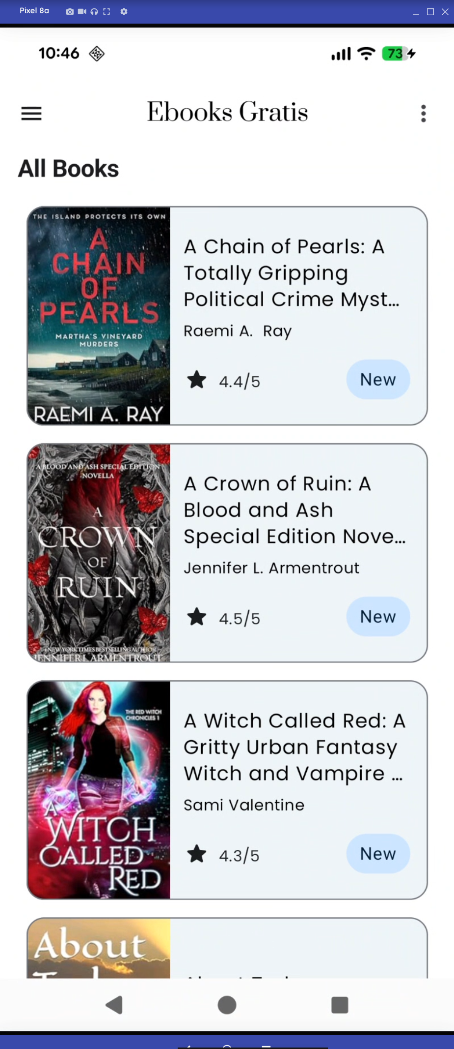 Home screen showing free Kindle books list