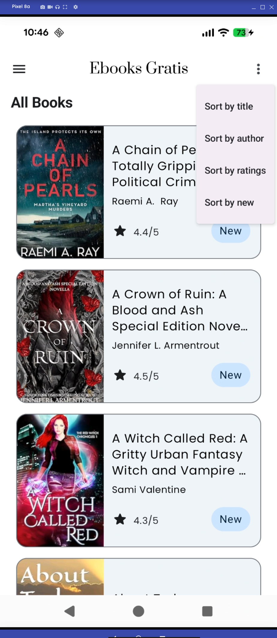 Sorting options screen